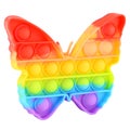 Pop it the shape of a butterfly. Silicone rainbow anti-stress toy isolated on white background. Simple dimple, popular modern