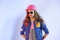 Pop style girl is on a blue background Royalty Free Stock Photo