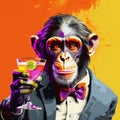Pop Surrealism Chimpanzee: A Vibrant Monkey With Martini In Pop Art Style