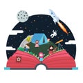 Pop up book children illustration space astronout sky spaceship
