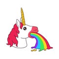 Cute magic fantasy cartoon unicorn head puke rainbow vomit sticker