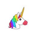 Cute magic fantasy cartoon unicorn head with rainbow hair mane sticker Royalty Free Stock Photo