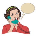 Popart comic retro woman talking by phone Royalty Free Stock Photo