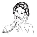 Popart comic retro woman talking by phone Royalty Free Stock Photo