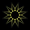 Star and circle on a black background, halftone dots, yellow neon light