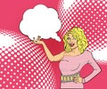 Popart girl blonde with cloud for text