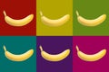 popart with six bananas on different colored background