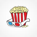 Popcorn and 3d glasses. Cinema concept background Royalty Free Stock Photo