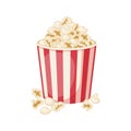 Popcorn. A big bucket of popcorn. Fast food. Food for watching movies. Vector illustration isolated on a white Royalty Free Stock Photo