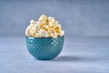 Popcorn in a blue bowl Royalty Free Stock Photo