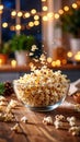 Popcorn bouncing energetically inside a glass bowl under soft glowing kitchen lights during preparation Royalty Free Stock Photo