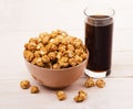 Popcorn in bowl with cola Royalty Free Stock Photo