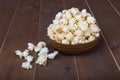 Popcorn bowl on wooden Royalty Free Stock Photo