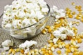 Popcorn in bowl on wooden table Royalty Free Stock Photo