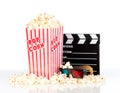 Popcorn box with clapper board Royalty Free Stock Photo