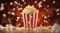 popcorn box with flying popcorn, AI Generated Royalty Free Stock Photo
