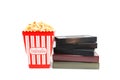 Popcorn in box and Video Cassette Royalty Free Stock Photo