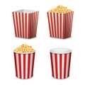 Popcorn bucket isolated. Full and empty pop corn box for cinema. Delicious salty snack food Royalty Free Stock Photo