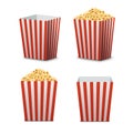 Popcorn bucket isolated. Full and empty pop corn box for cinema. Delicious salty snack food Royalty Free Stock Photo