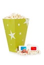 Popcorn bucket, two tickets and 3D glasses