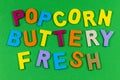 Popcorn butter fresh delicious family fun cinema snack food sign