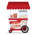 Popcorn cart icon, cartoon style