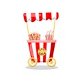 Popcorn cart on wheels, food kiosk cartoon vector Illustration Royalty Free Stock Photo