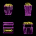 Popcorn cinema box icons set vector neon