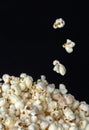 Popcorn close up with black background for text copy
