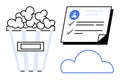 Popcorn Bucket, Profile Checklist, and Cloud Outline Combine for Entertainment and Digital Connection Royalty Free Stock Photo