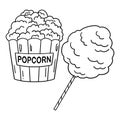 Popcorn and Cotton Candy Isolated Coloring Page