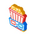 popcorn 3d cinema glasses isometric icon vector illustration