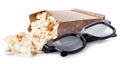 Popcorn and 3D glasses isolated on white background Royalty Free Stock Photo