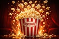 Popcorn Exploding Out of a Red and White Striped Bucket Royalty Free Stock Photo