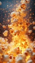 Popcorn explosion in cinematic slow-motion with fiery backdrop Royalty Free Stock Photo