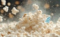 Popcorn Explosion White Kernels Flying From Blue Royalty Free Stock Photo