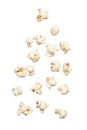 Popcorn falling isolated on white background
