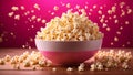 popcorn in a glass bowl on a bright pink background Royalty Free Stock Photo