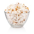 Popcorn in glass bowl isolated on white background Royalty Free Stock Photo