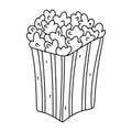 Popcorn in hand drawn doodle style. Vector illustration isolated on white background, Coloring book. Royalty Free Stock Photo