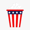 Popcorn icon. Cinema icon in flat design style. American flag Stars and strips. Isolated. Red and blue color. White background. Is Royalty Free Stock Photo