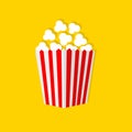 Popcorn icon. Cinema movie night. Red white red strip square box. Pop corn food. Cute movie cinema banner decoration template.