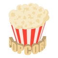 Popcorn icon isometric vector. Classic striped basket full of fresh popcorn icon