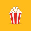 Popcorn icon. Red white red strip box. Contour line doodle. Cinema movie night. Pop corn food. Cute movie cinema banner decoration