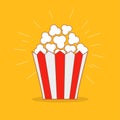 Popcorn icon shining. Red white red strip box. Contour line doodle. Cinema movie night. Pop corn food. Cute movie cinema banner