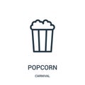 popcorn icon vector from carnival collection. Thin line popcorn outline icon vector illustration