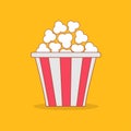 Popcorn icon. White red red strip box. Contour line doodle. Cinema movie night. Pop corn food. Cute movie cinema banner decoration