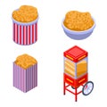 Popcorn icons set, isometric style