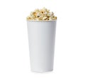 Popcorn isolated in cardboard box on a white Royalty Free Stock Photo