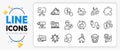 Popcorn, Judge hammer and Puzzle line icons. For web app. Vector